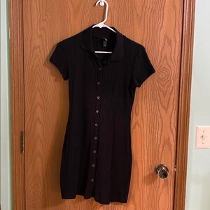 Wild Fable Black Ribbed Collared Dress